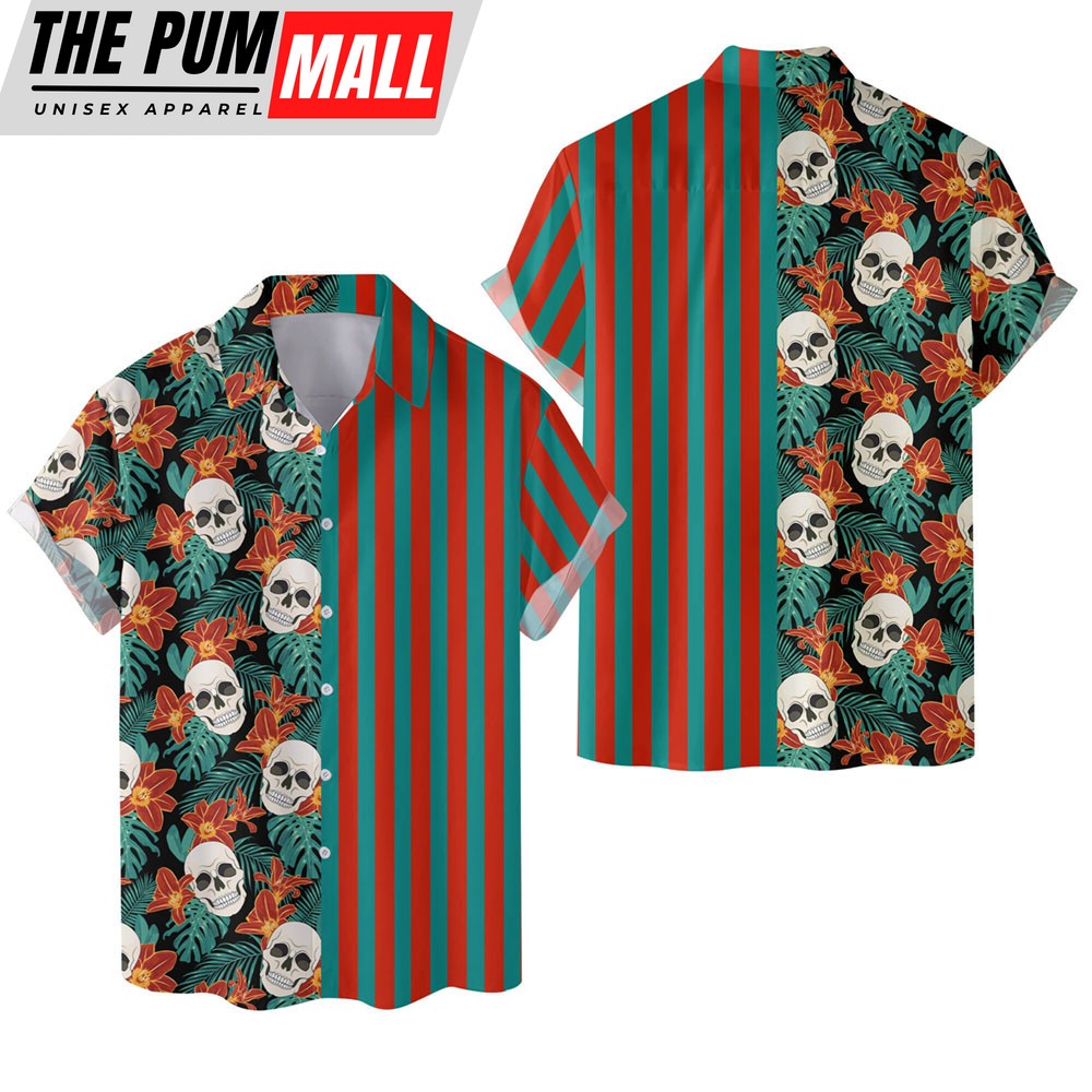 Flower Skull Stripe Pattern Hawaiian Shirts for Men and Women Halloween