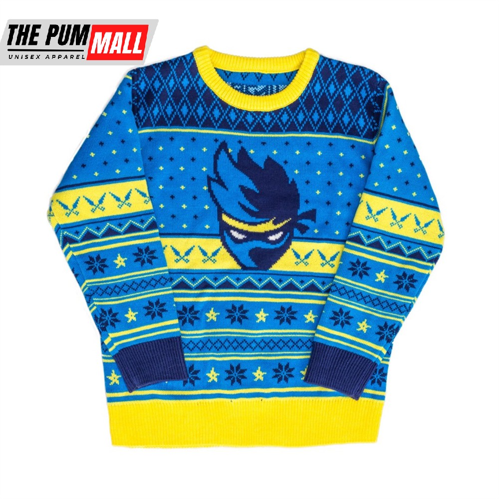 Fortnite Ninja Logo Ugly Christmas Sweater Shurikens Pattern