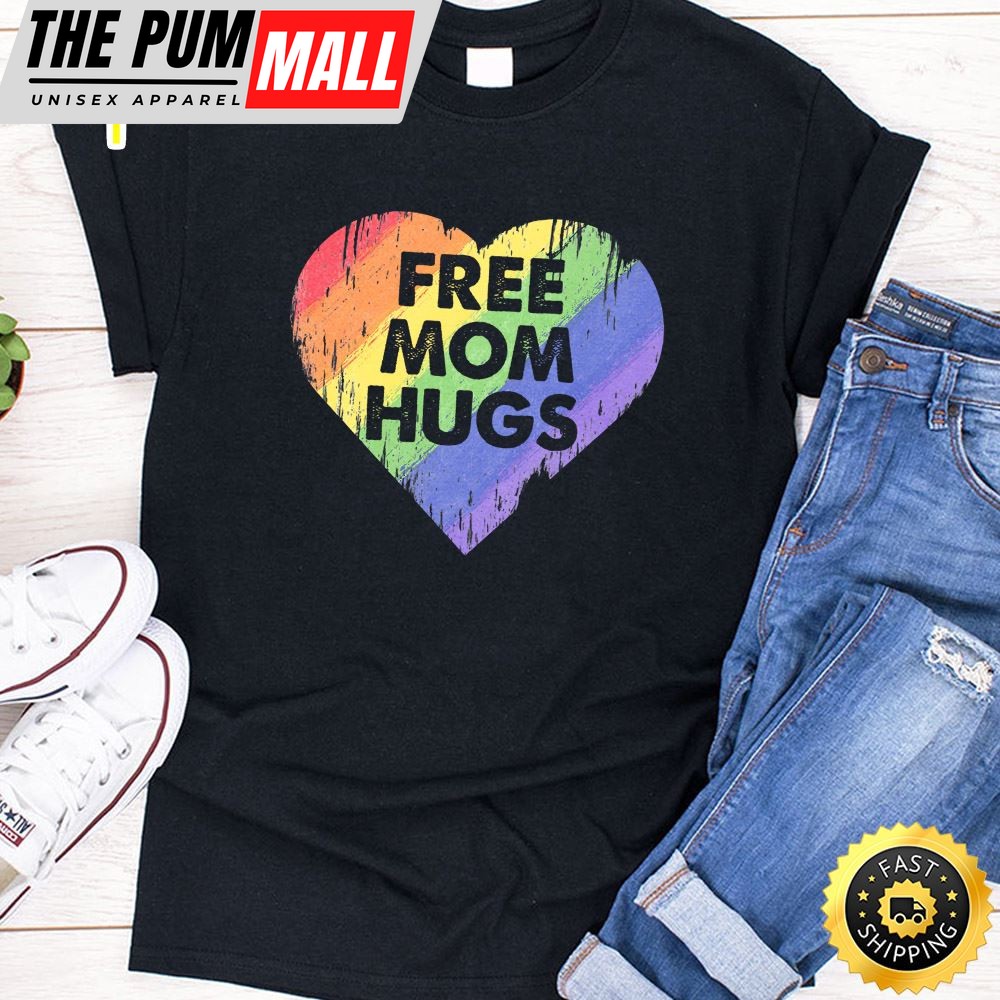 Free Mom Hugs Shirt LGBT Pride Rainbow Heart Gay Lesbian T-shirt
