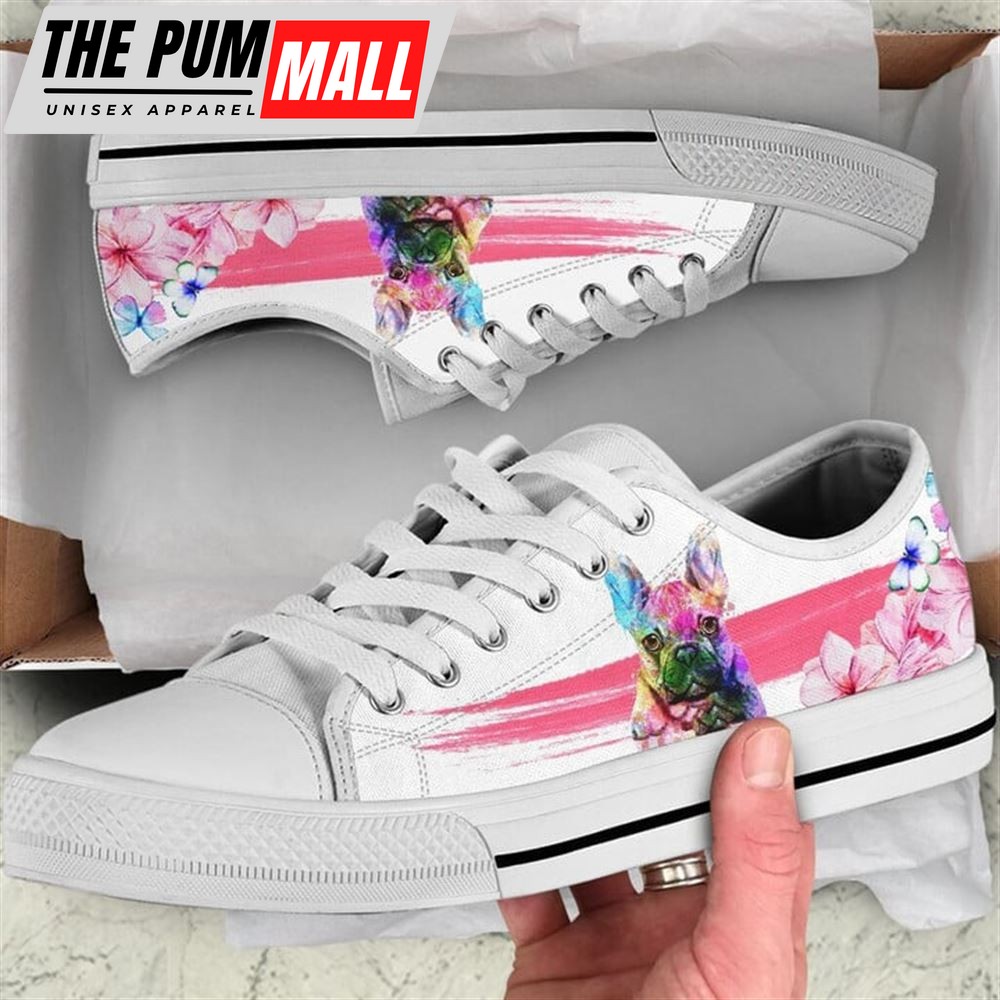 French Bulldog Flower Watercolor Low Top Shoes – Low Top Shoes Mens, Women