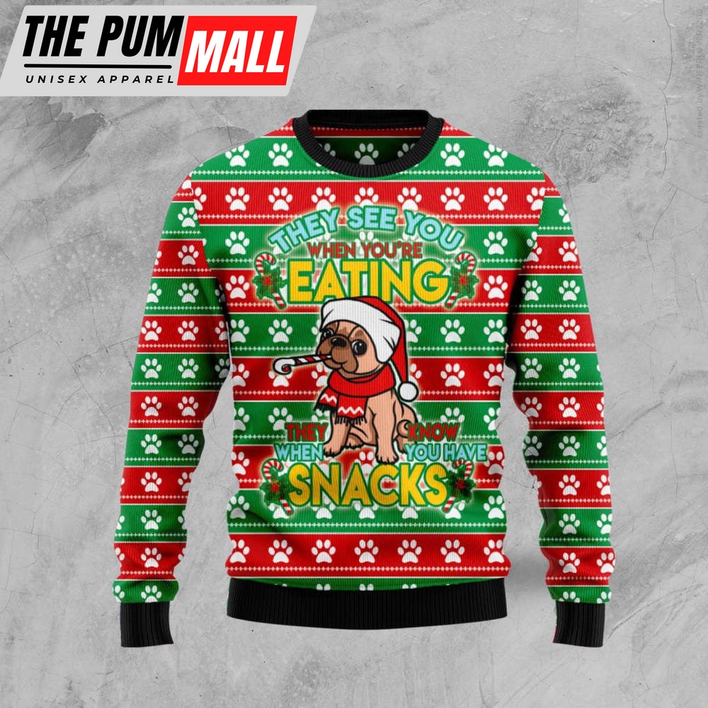 French Bulldog See You Eating Snacks Ugly Christmas Sweater, Gift For Christmas 2023