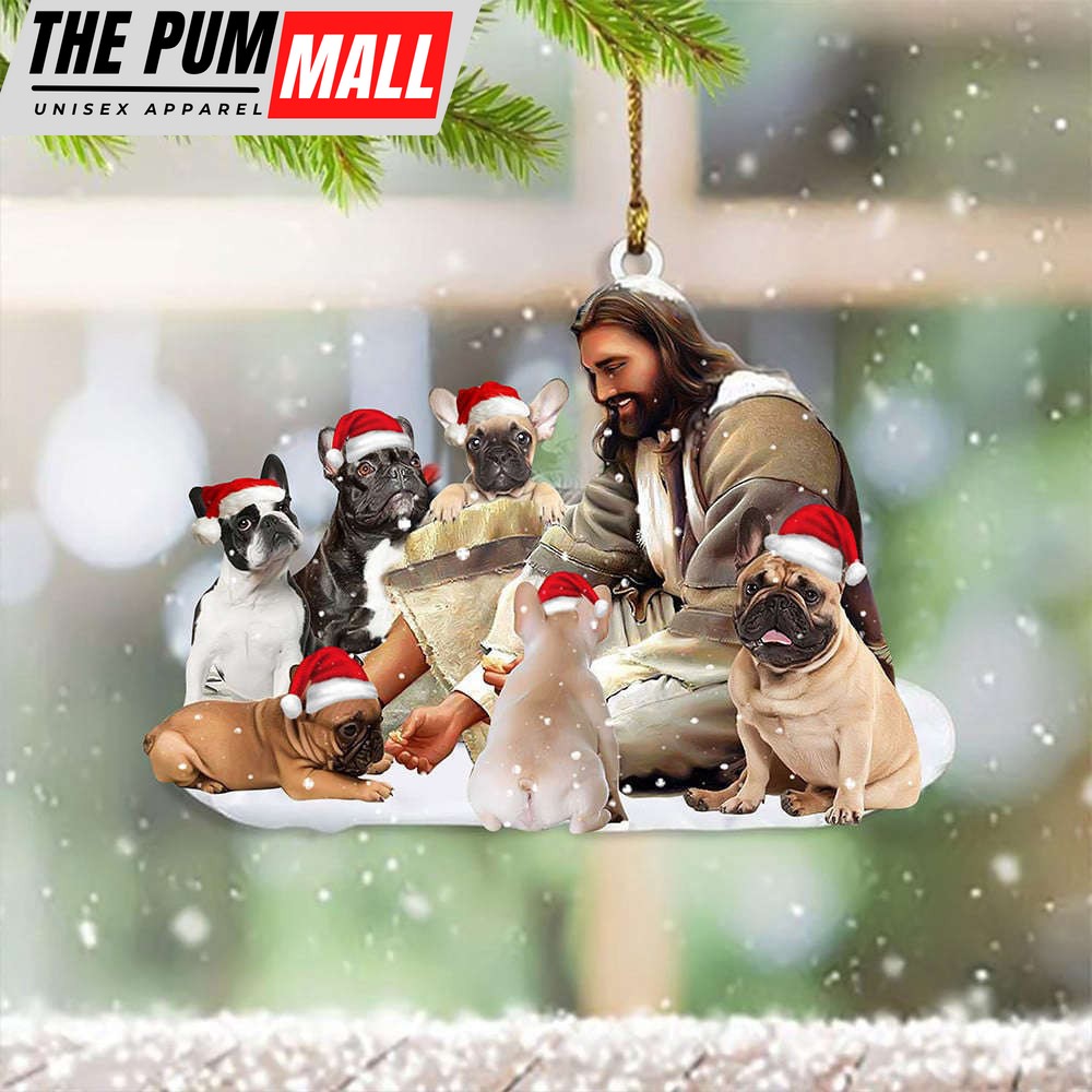 Frenchie Santa With God Jesus Ornaments Frenchie Lover Christmas Tree Decoration Limited Edition