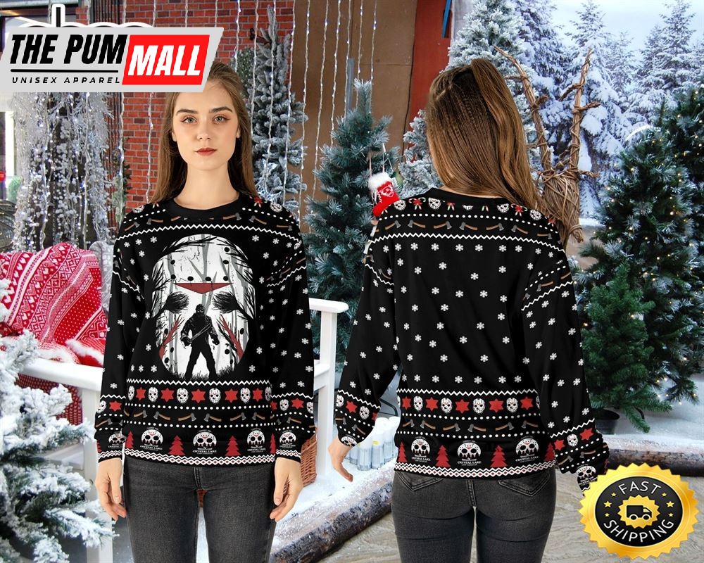Friday The 13th Horror Movie Michael Myers Jason Vooheers 3D Ugly Christmas Sweater