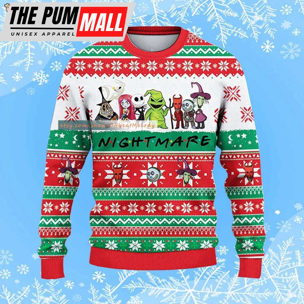 Friends Nightmare Halloween Ugly Christmas Sweater, Nightmare Ugly Sweater Over Print, 2022 Christmas Ugly Sweater 3D Hoodie Sweatshirt