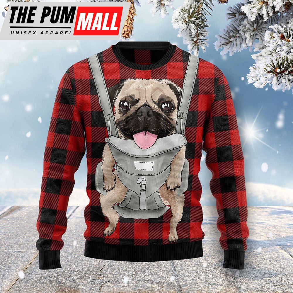 Front Carrier Dog Pug Ugly Christmas Sweater Funny – Family Sweater Gifts