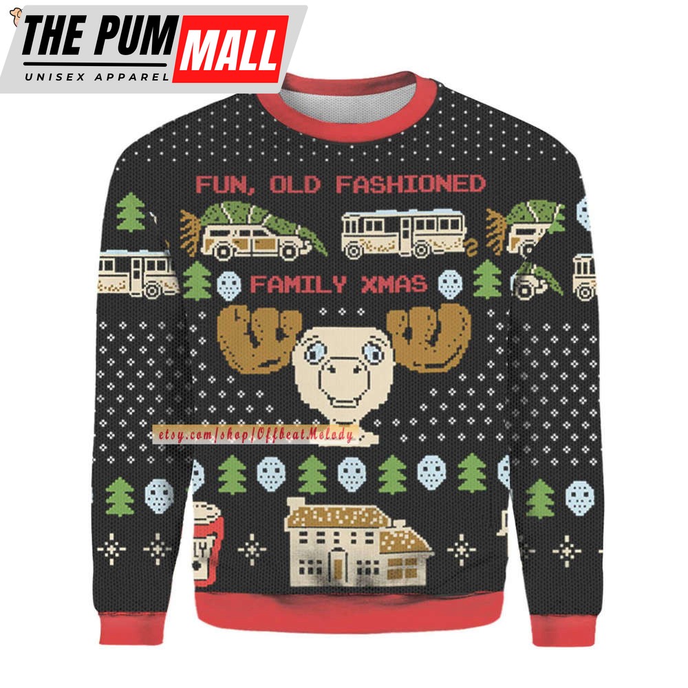 Fun Old Fashioned Family Christmas Ugly Sweater Over Print, Funny Deer Christmas Ugly Sweater,Merry Christmas Ugly Sweater Hoodie Sweatshirt