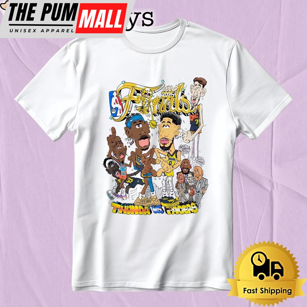 Funny 2025 Nba Finals Thunder Vs Pacers Cartoon Faceoff T-Shirt