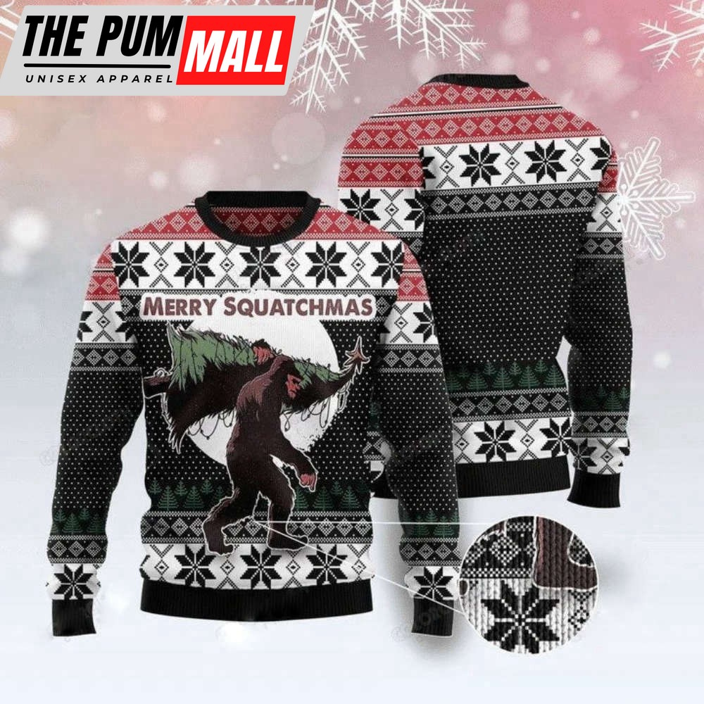Funny Bigfoot Merry Squatchmas Ugly Christmas Sweater For Men And Women