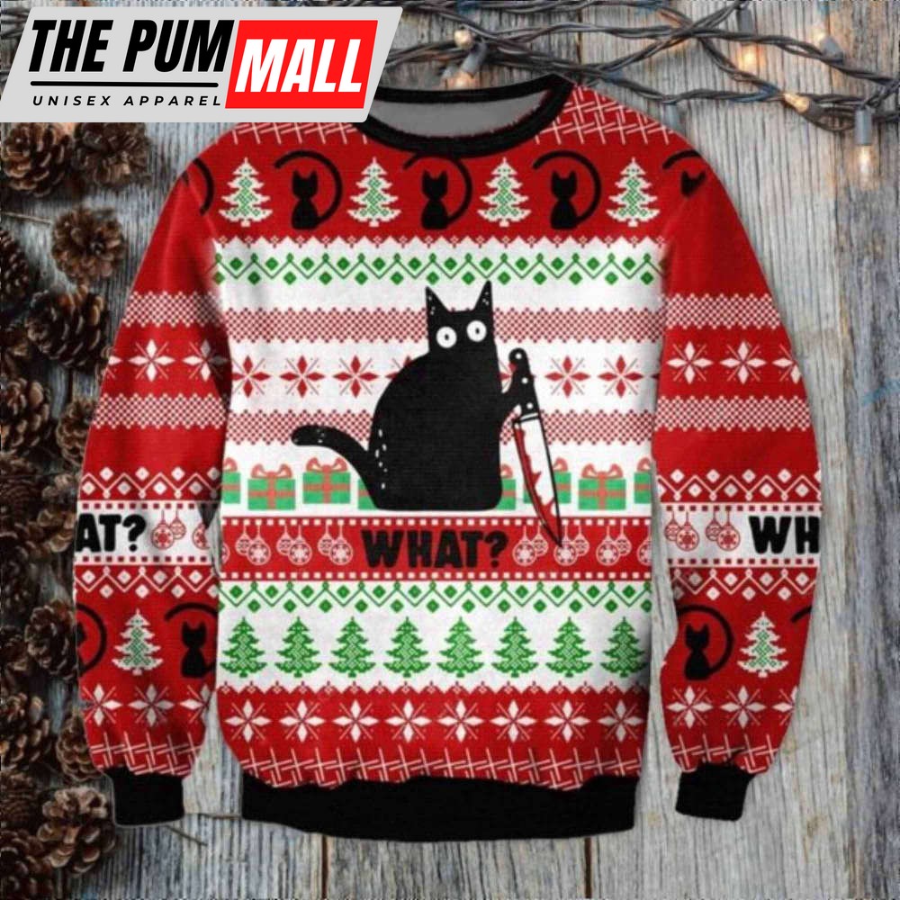 Funny Black Cat What Killer Ugly Christmas Sweater