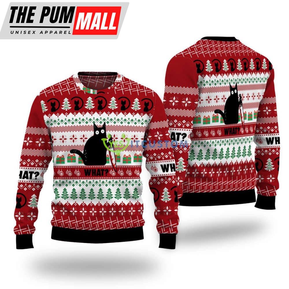 Funny Black Cat What Ugly Christmas Sweater