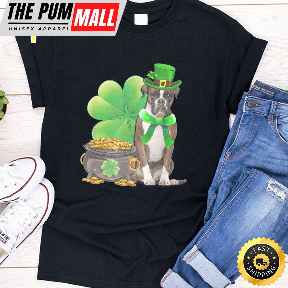 Funny Boxer Dog Shamrock Irish Saint St Patrick Day T-Shirt