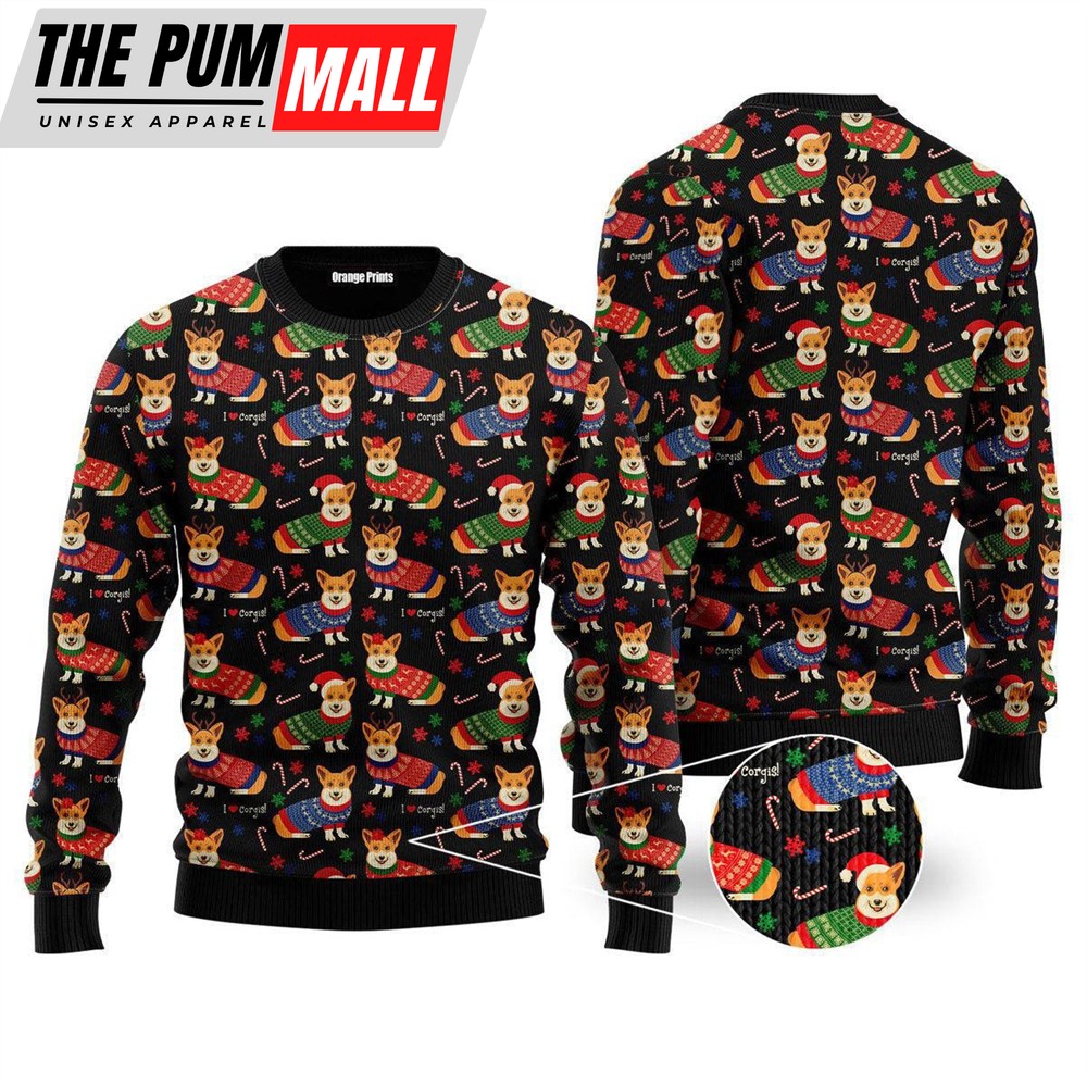 Funny Corgi Dog Lover Ugly Christmas Sweater 3D Printed Best Gift For Xmas