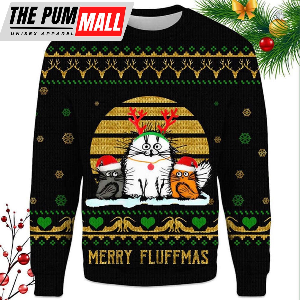 Funny Cute Cat Merry Fluffmas Ugly Christmas Sweater, Gift For Christmas