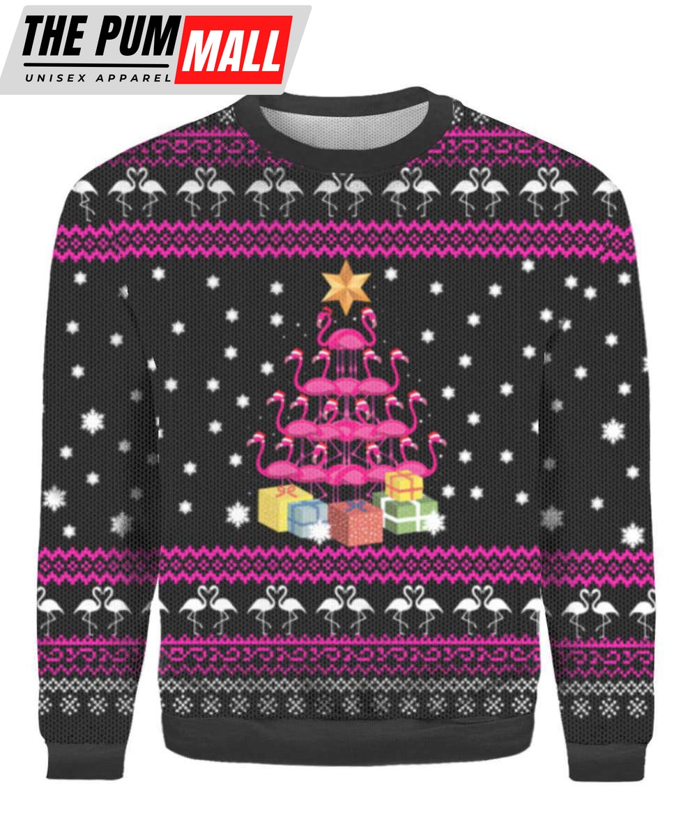 Funny Flamingo Tree Ugly Christmas Sweater For Men & Women UH1105