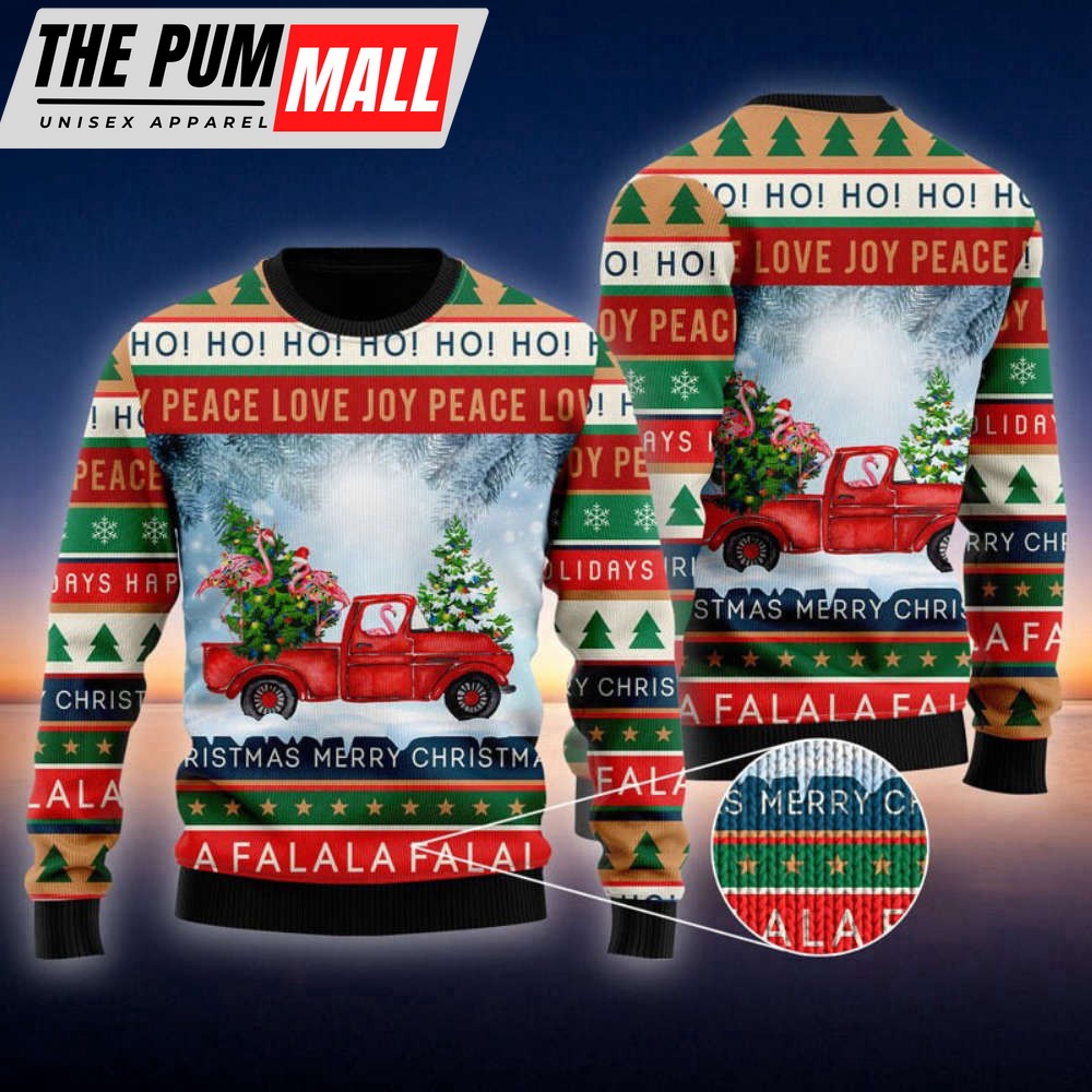 Funny Flamingo With Red Truck Ugly Chistmas Sweater, Gift For Men And Women