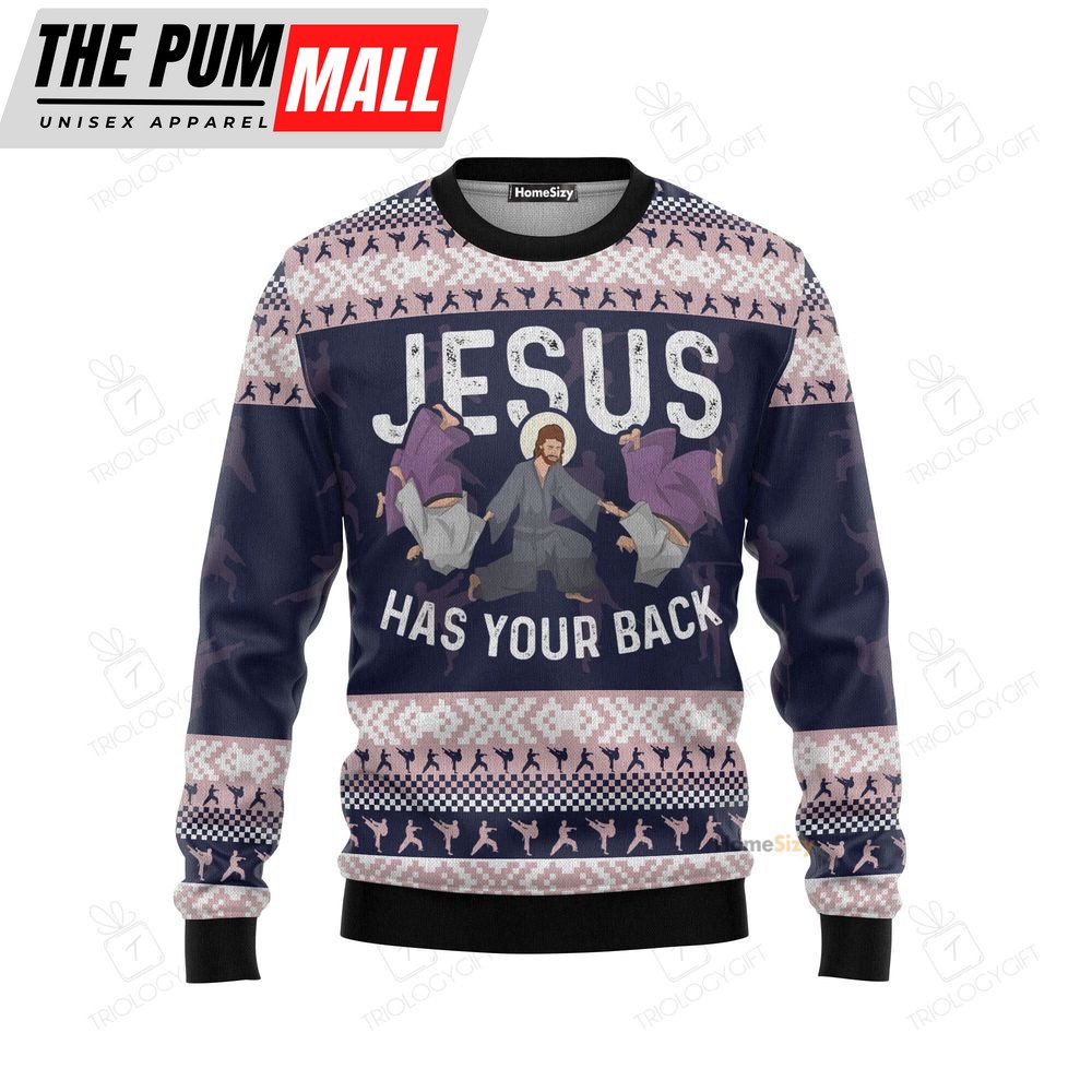 funny-jesus-has-your-back-jiu-jitsu-ugly-christmas-sweater-3d-printed-best-gift-c23ffmxv Funny Jesus Has Your Back Jiu Jitsu Ugly Christmas Sweater 3D Printed Best Gift For Xmas