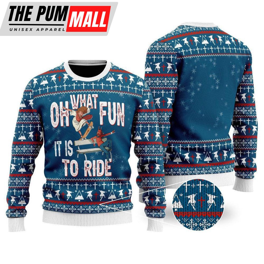 Funny Jesus Ride Skateboarding With Satan Ugly Christmas Sweater 3D Printed For Xmas