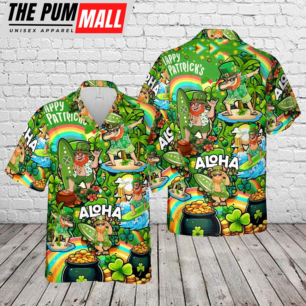 Funny Leprechaun Happy St Patricks Day Hawaiian Shirt, Shamrock Hawaiian Shirt
