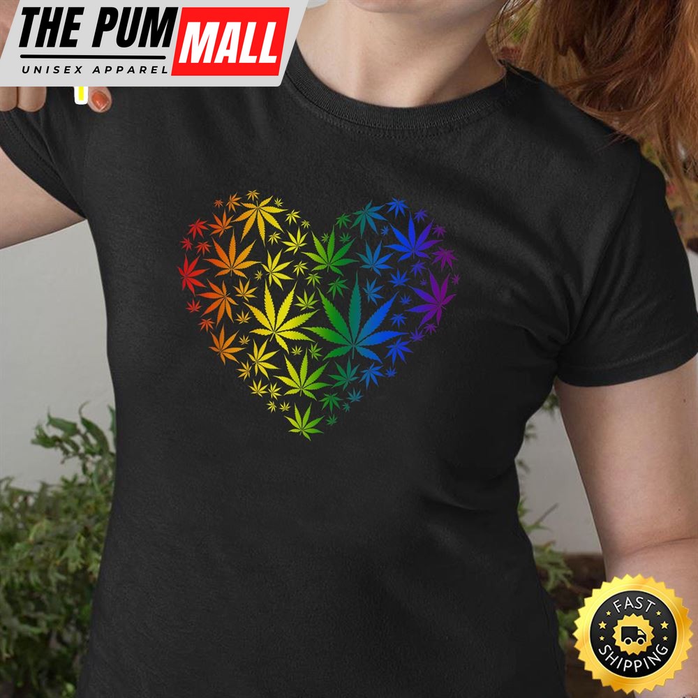Funny Marijuana Heart LGBT Weed Leaf Gay Pride Stoner Valentines Day T-shirt