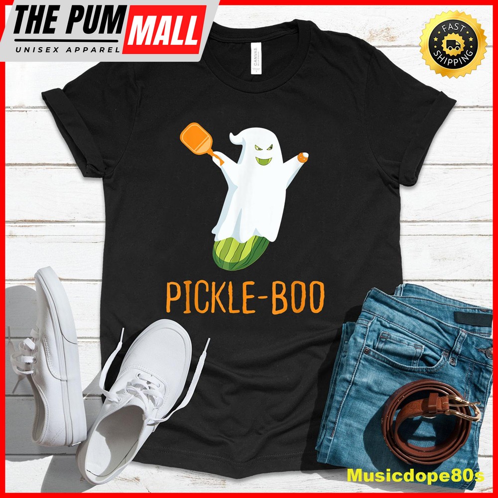 Funny Pickle Ghost Loves To Play Pickleball At Halloween T-Shirt