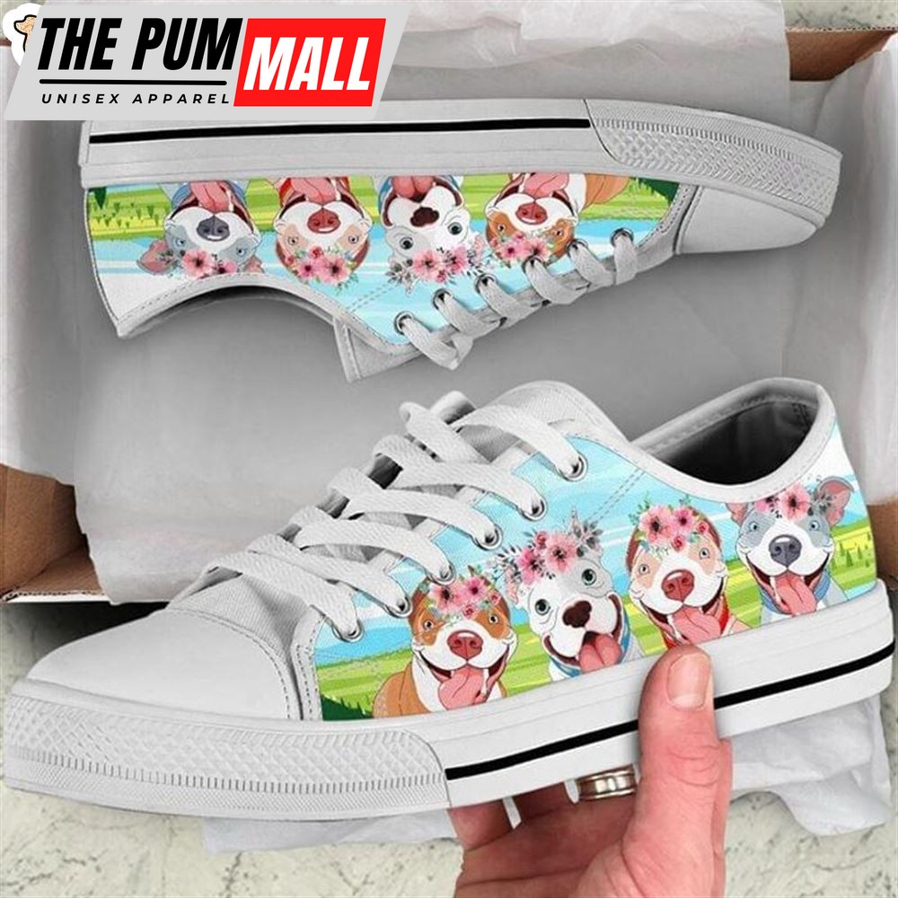 Funny Pitbull Low Top Shoes – Happy International Dog Day Canvas Sneaker – Owners Gift Dog Breeders