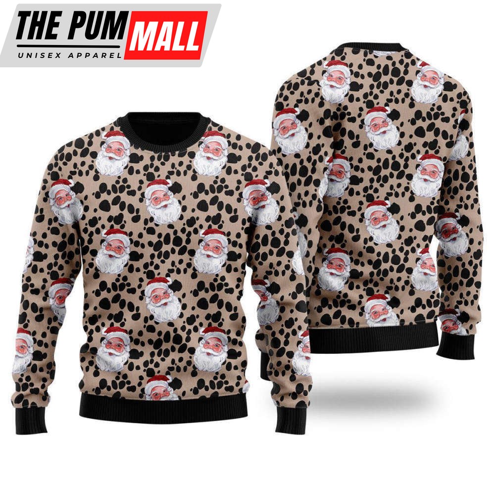 Funny Santa Dalmatian Pattern Ugly Christmas Sweater, Gift For Christmas