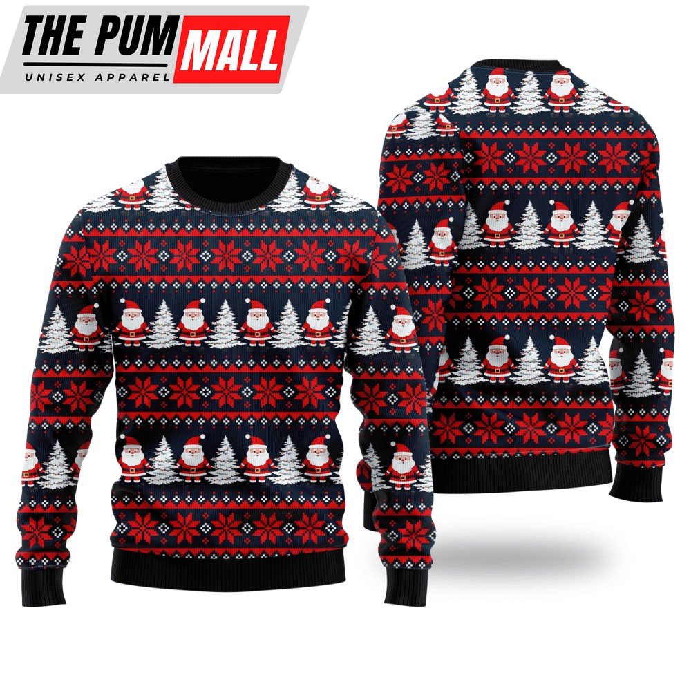 Funny Santa Snow Tree Ugly Christmas Sweater, Funny Santa Snow Tree Unisex Crewneck Sweater