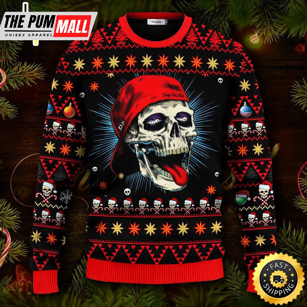 Funny Skull With Cap Skull Ugly Christmas Skull Sweater Christmas