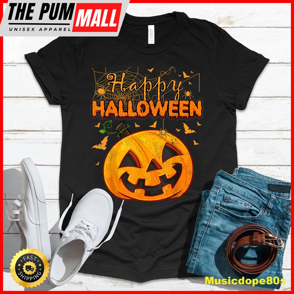 Funny Spooky Season Retro Pumpkin Happy Halloween T-Shirt