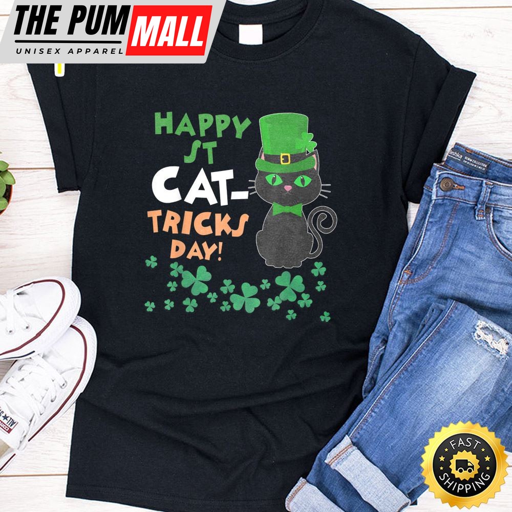 Funny St Pats Paddy Patrick Days Happy St Cat Tricks Day T-Shirt