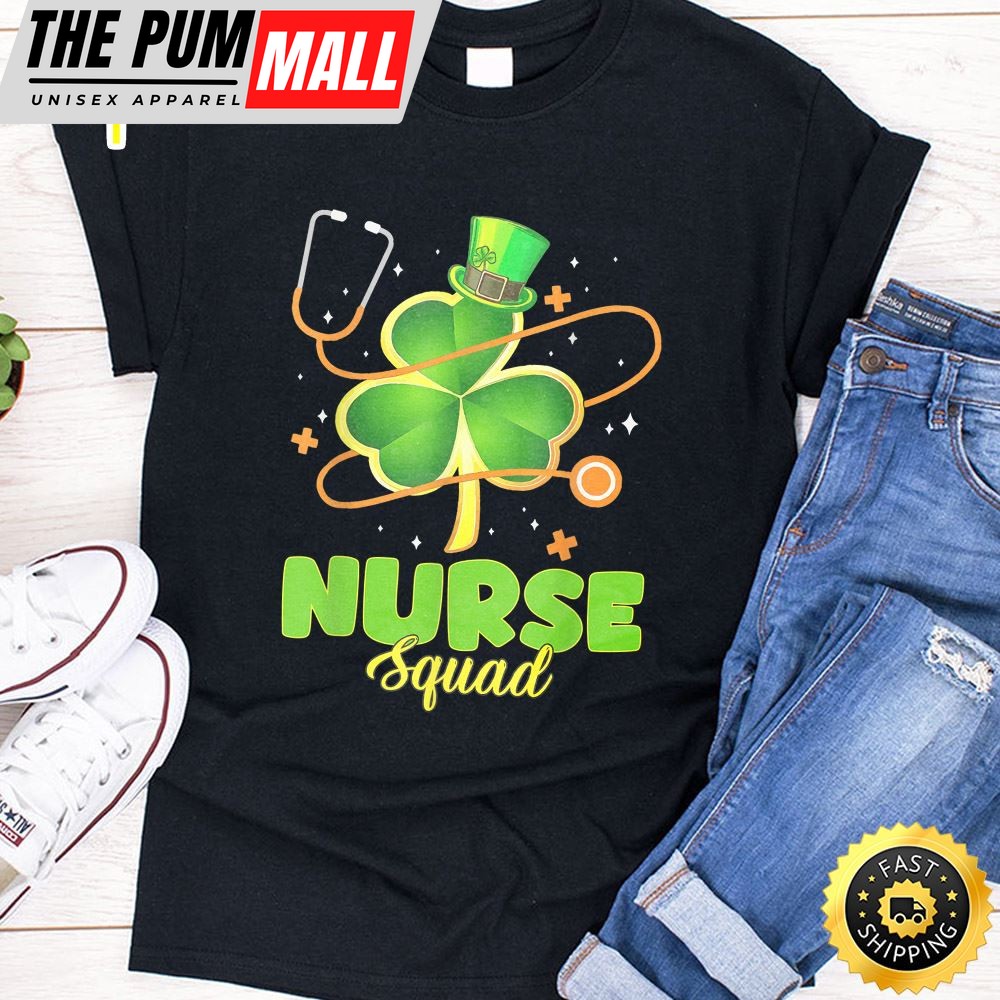 Funny Stethoscope Shamrock Nurse Squad St Patrick Day Women T-Shirt