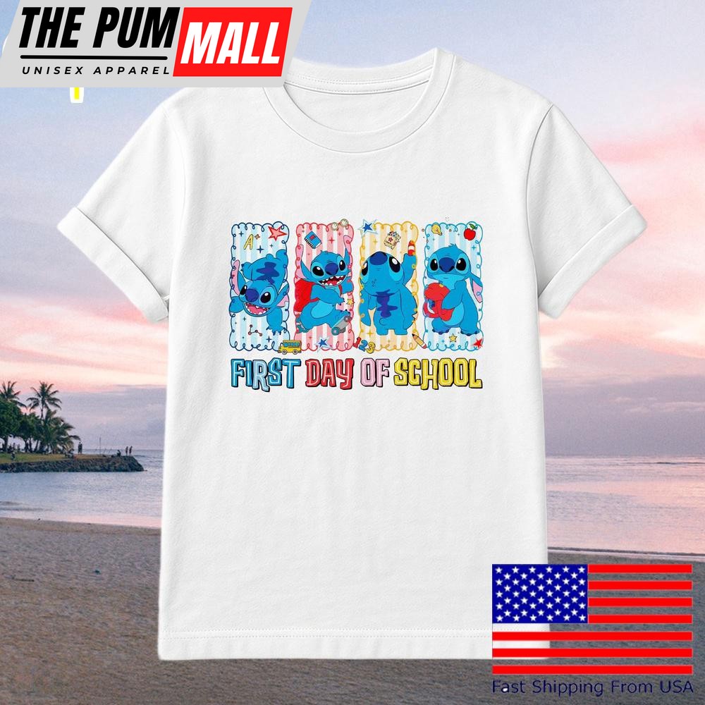 Funny Stitch First Day School Cartoon Kids T-Shirt