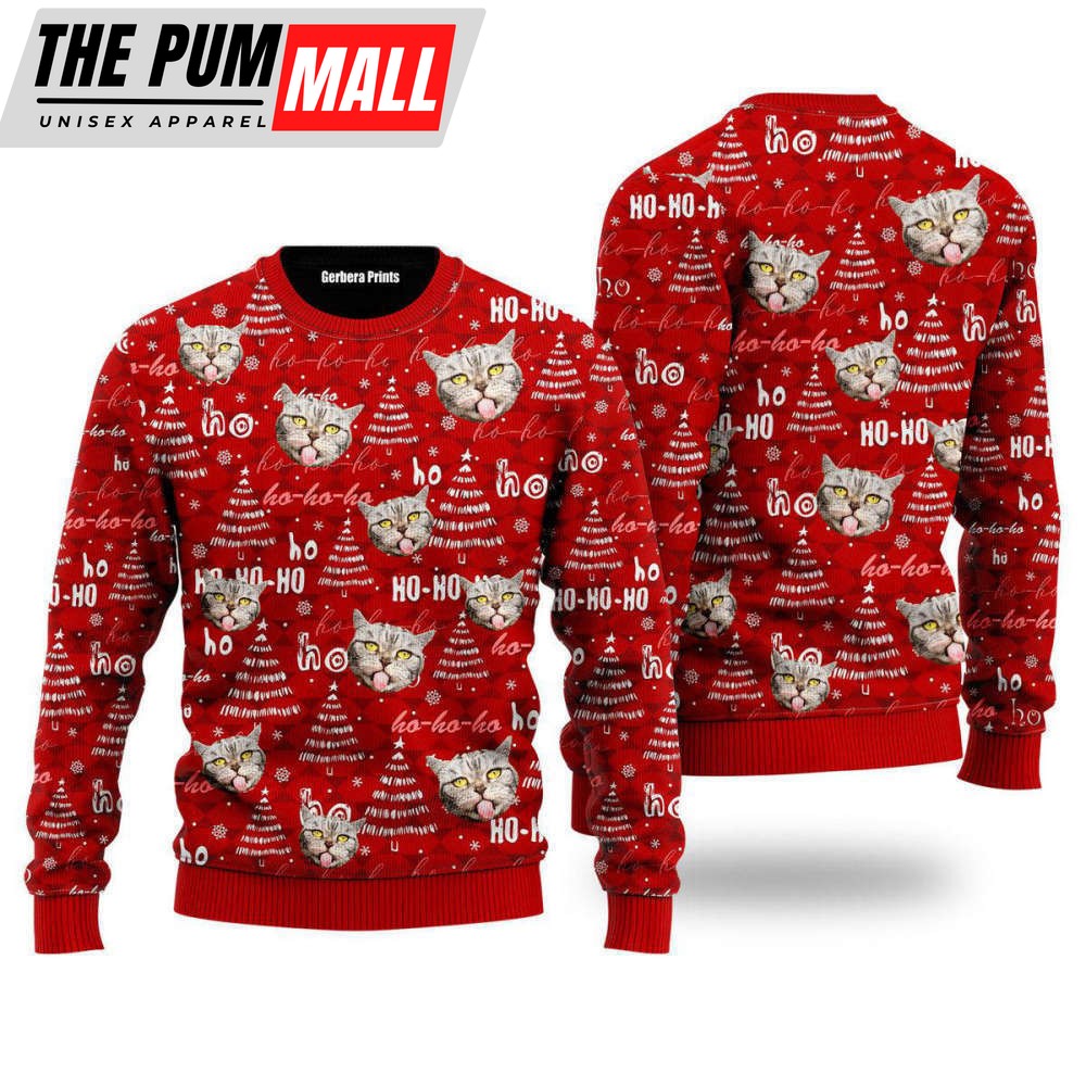 Funny Tabby Cat Pattern Ugly Christmas Sweater For Men & Women