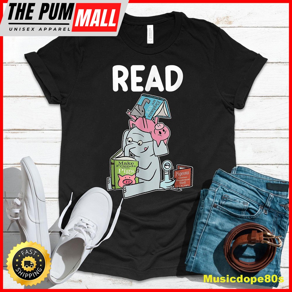 Funny Teacher Library Read Book Club Piggie Elephant Pigeons T-Shirt