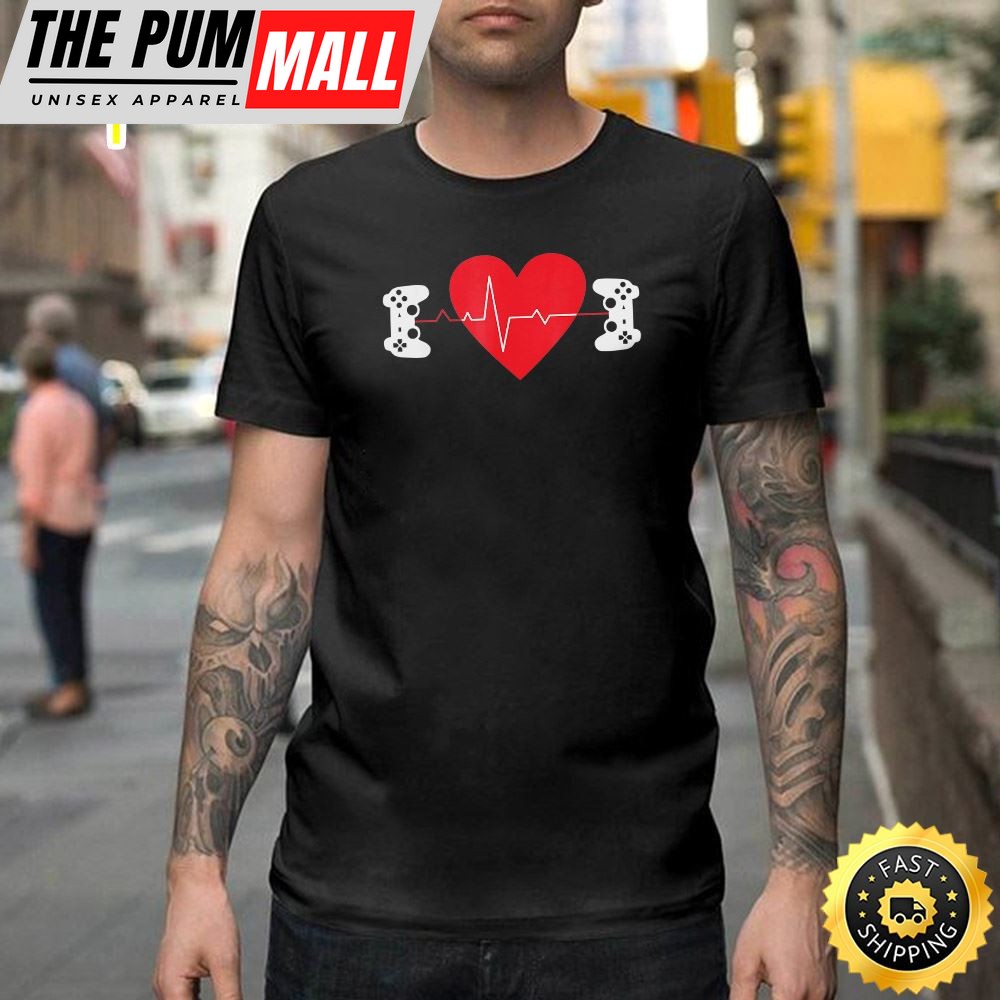 Gaming Valentine Shirt Gamer Couple Heart Gift Happy Valentines Day Unisex T-shirt