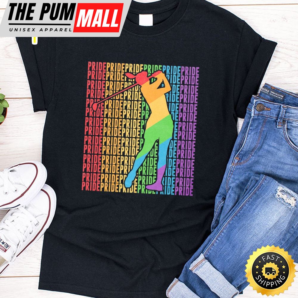 Gay Golf Golfer Girl Pride Month LGBT Rainbown Flag Premium Valentines Day T-shirt