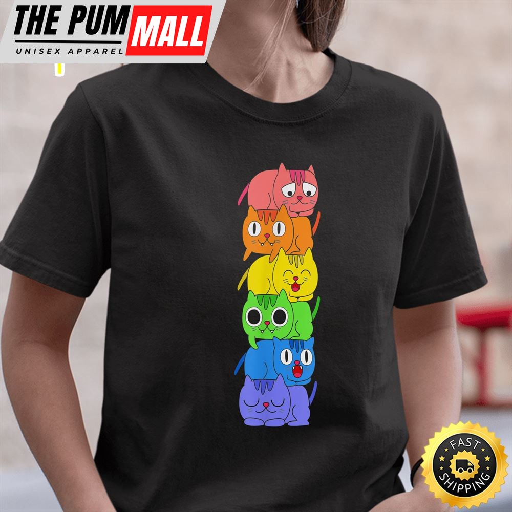 Gay Pride Cat LGBT Kawaii Cats Cute Cat Rainbow Flag Valentines Day T-shirt