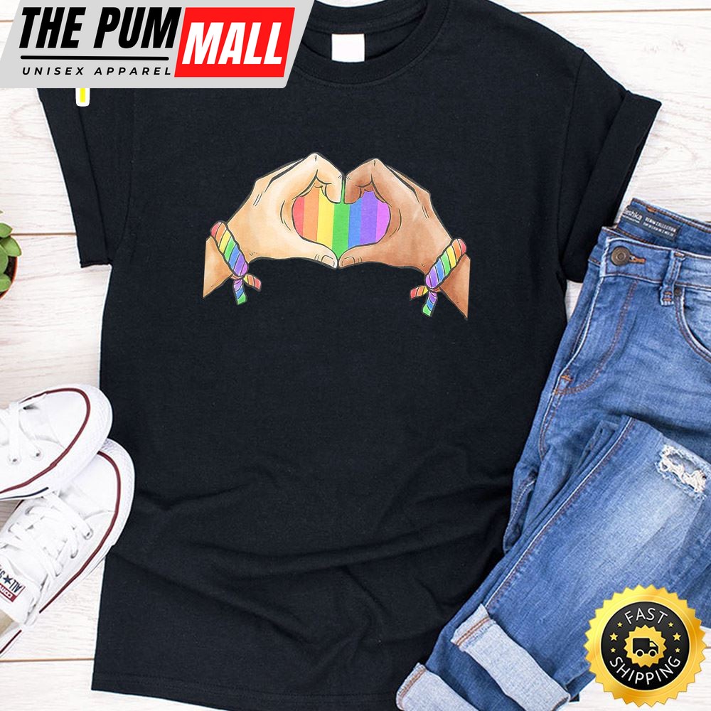 Gay Pride Clothing LGBT Rainbow Flag Tee Heart Unity Valentines Day T-shirt