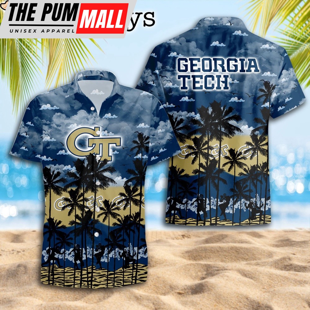 Georgia Tech Yellow Jackets Palms Tree Hawaiian Shirt