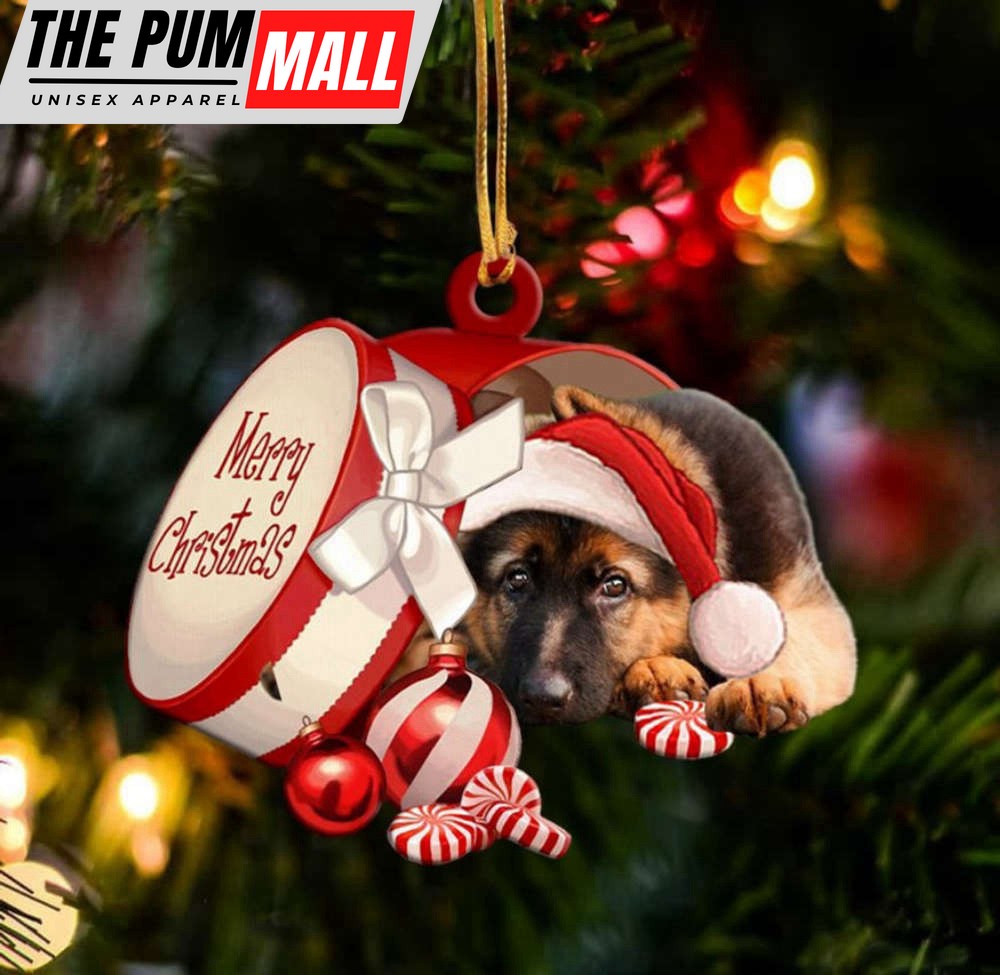 German Shepherd Out Of Merry Christmas Box Ornament Christmas Tree Ornament Gifts Limited Edition