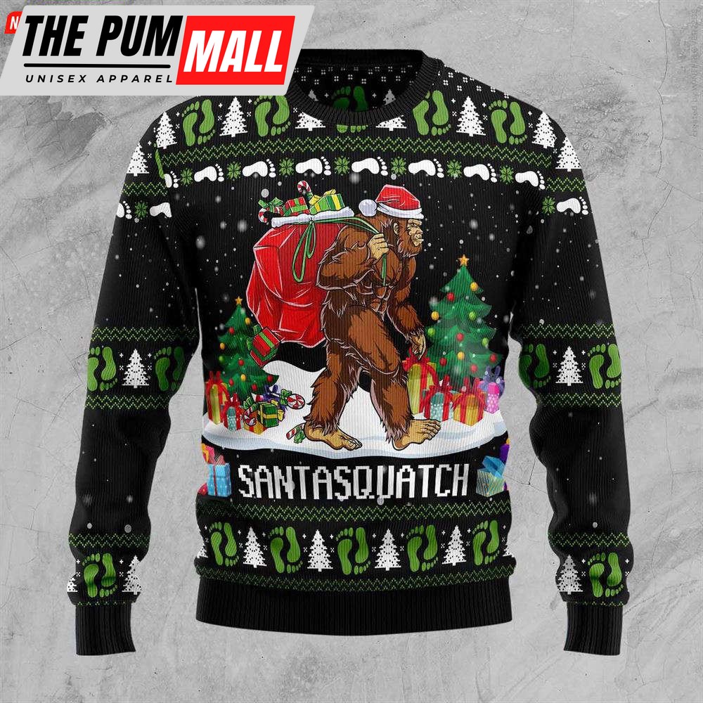 Get Festive with Bigfoot Santasquatch Ugly Christmas Sweater – Unique and Fun Holiday Apparel- Gift for Christmas
