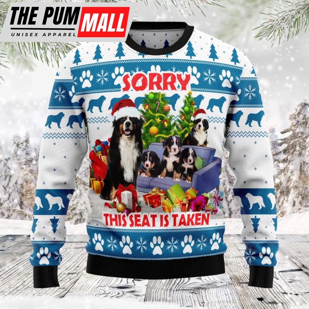 Get Festive with our Bernese Mountain Dog Ugly Christmas Sweater – This Seat Is Taken!