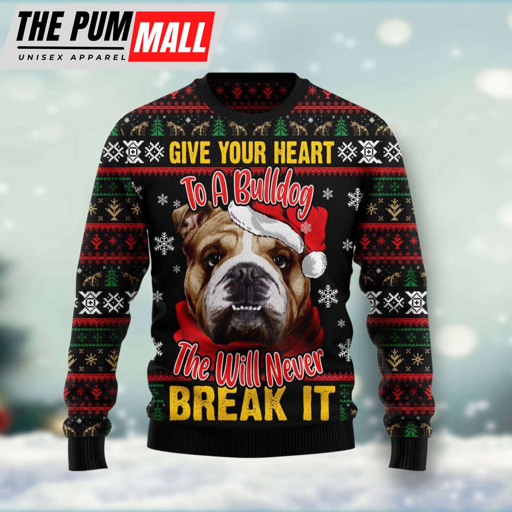 Get Festive with Our Heart Bulldog Ugly Christmas Sweater – Perfect Holiday Attire!