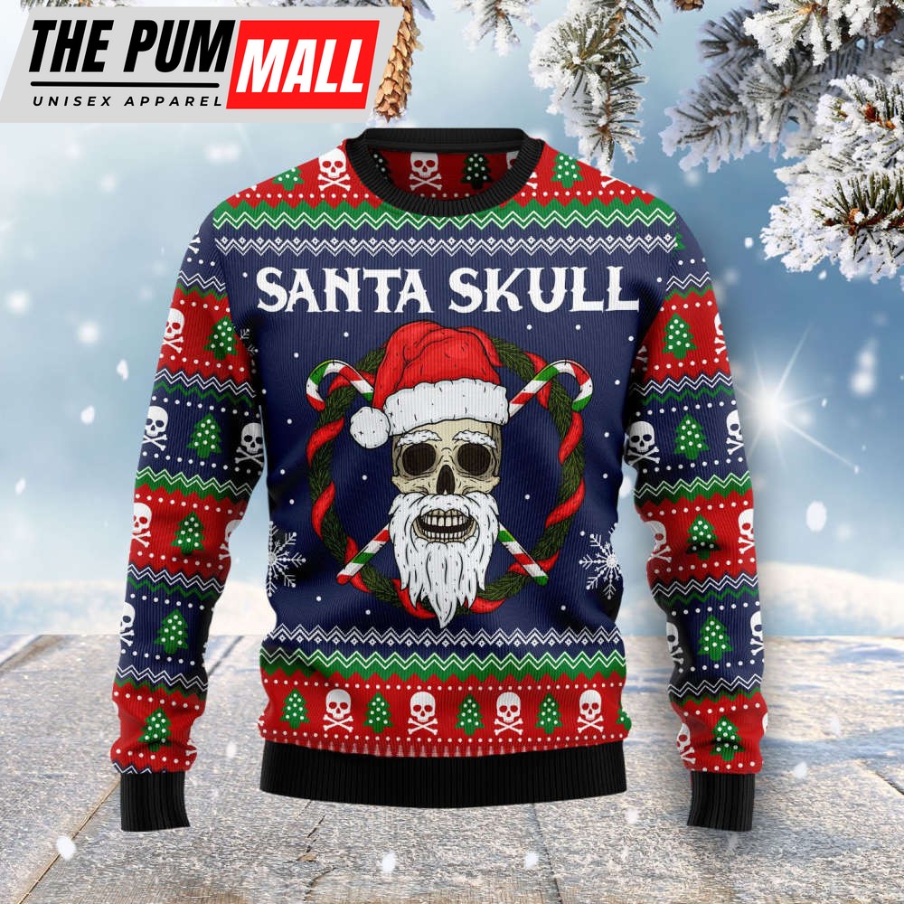 Get Festive with Santa Skull Ugly Christmas Sweater – All Over Print Sweatshirt