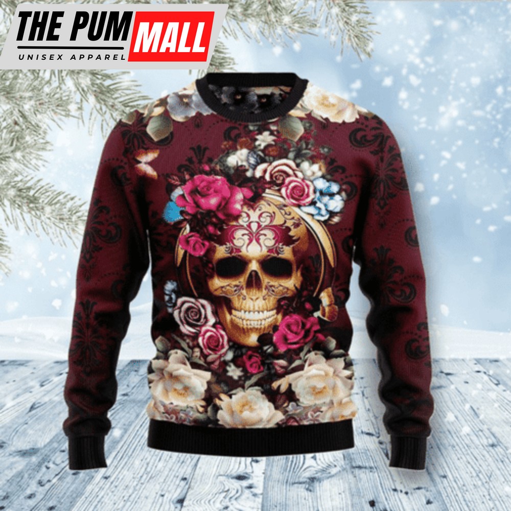 Get Festive with Skull Flower Christmas Ugly Sweater Hn161267 – Unique Holiday Attire