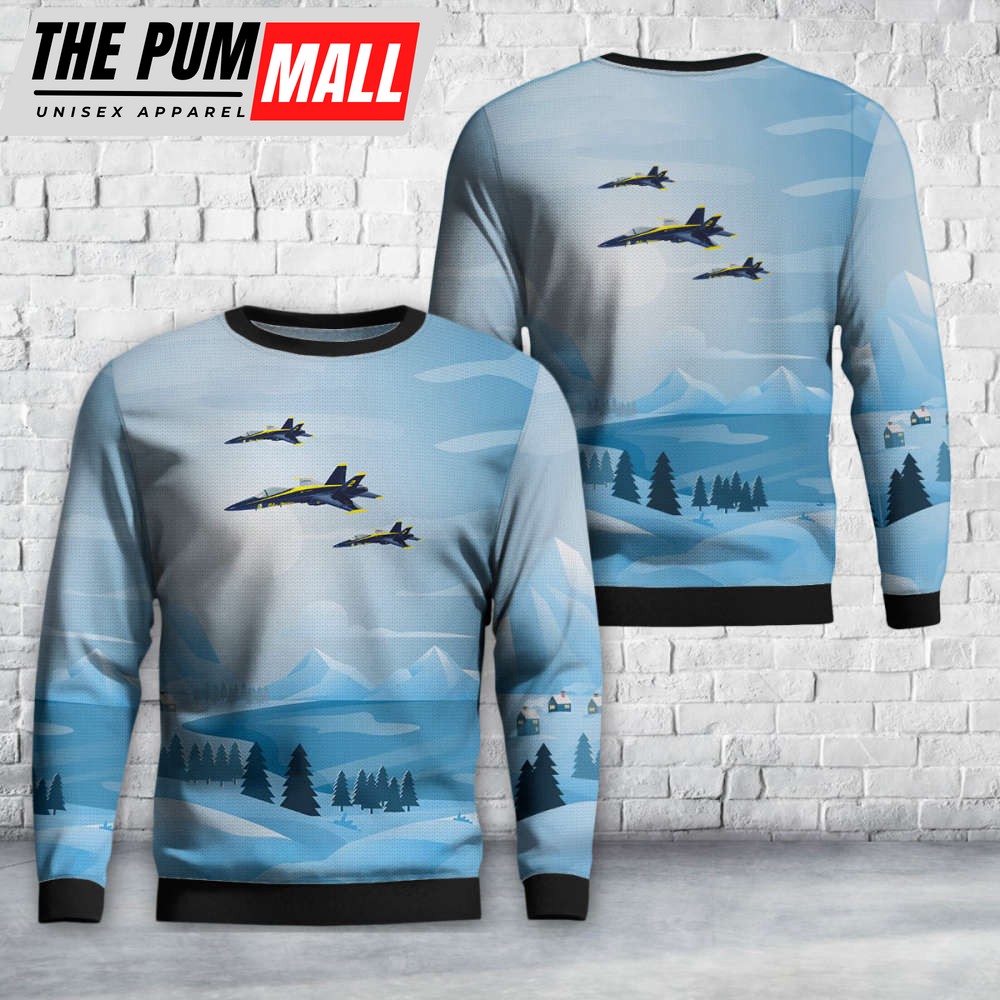 Get Festive with Stylish US Navy Blue Angels #2 F A-18C Christmas Sweater