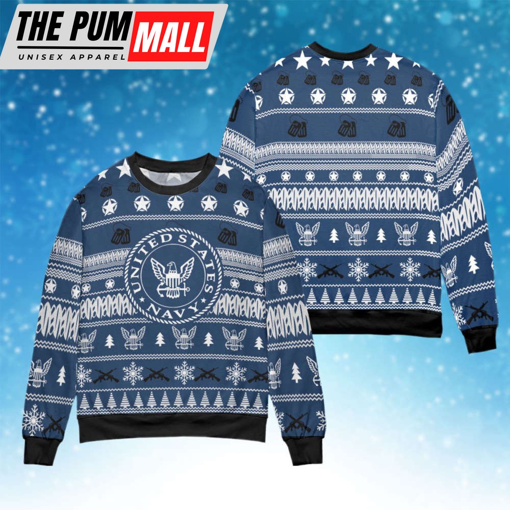 Get Festive with U S Navy Blue Ugly Sweater – Perfect Christmas Gift!