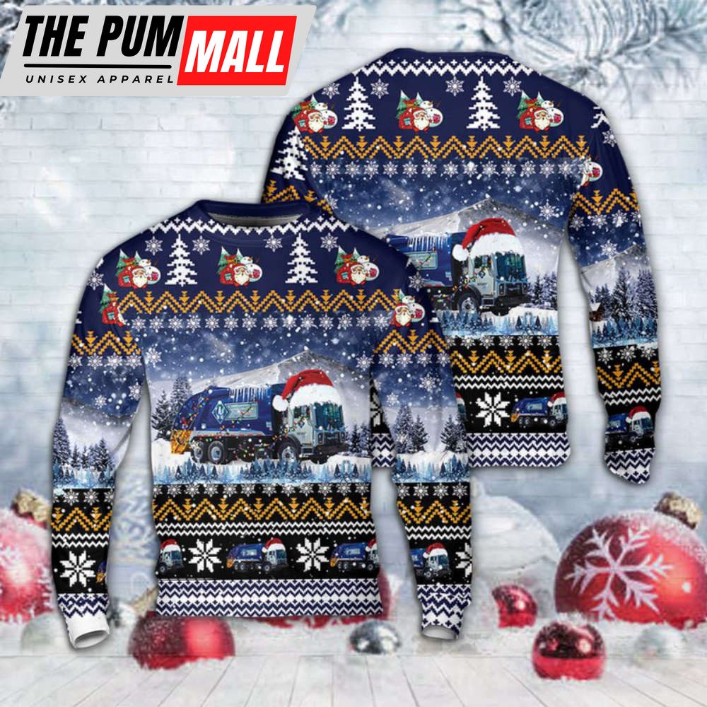 Get Festive with Waste Connections Canada Garbage Truck Christmas Sweater – Unique 3D Gift