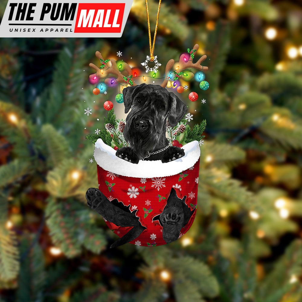 Giant Schnauzer In Snow Pocket Christmas Ornament – Two Sided Christmas Plastic Hanging Limited Edition