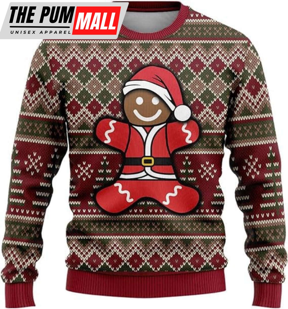 Gingerbread Man Ugly Christmas Sweaters, Gingerman Mens Crew Neck Sweatshirt For Christmas